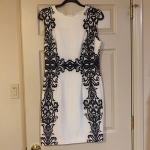 Cheta B Ivory/Black Print Sleeveless Dress sz 8